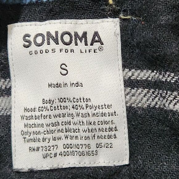 sonoma hooded Flannel Button Down Shirt For Men Size Small Striped  New - Picture 8 of 8